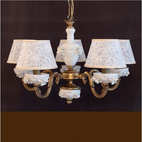Candelabre, Lustre - Lustra design italian cu 5 brate din alama si portelan alb 9962