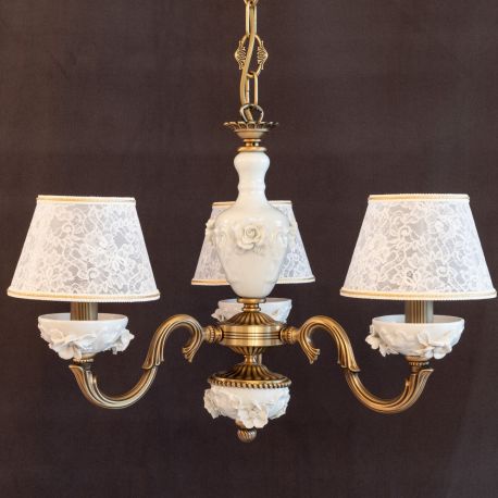 Candelabre, Lustre - Lustra design italian cu 3 brate din alama si portelan alb 9962