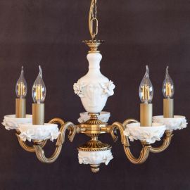 Candelabre, Lustre - Lustra design italian cu 5 brate din alama si portelan alb 9952
