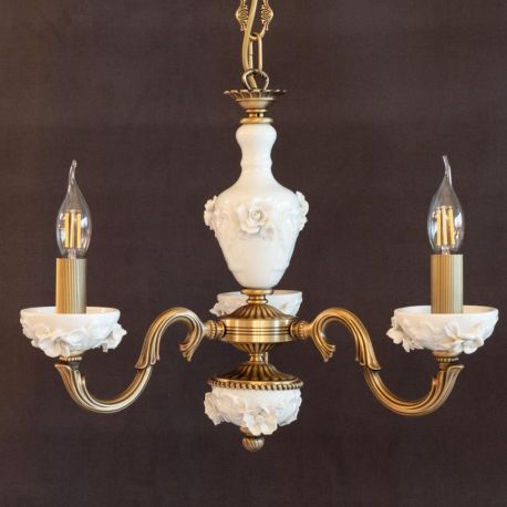 Candelabre, Lustre - Lustra design italian cu 3 brate din alama si portelan alb 9952