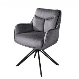 Set de 2 scaune pivotante, metal negru, catifea gri grafit, PROMETHEUS