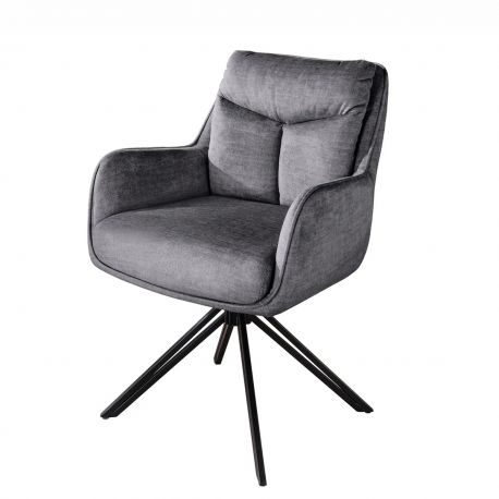 Seturi scaune, HoReCa - Set de 2 scaune pivotante, metal negru, catifea gri grafit, PROMETHEUS