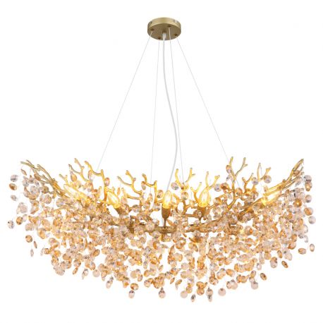Pendule, Lustre suspendate - Lustra suspendata metal auriu mat, cristale de sticla QUEENA