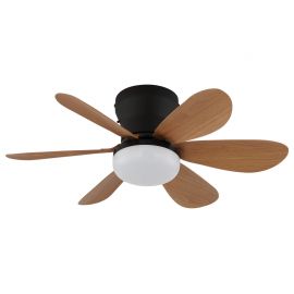 Lustre cu ventilator - Lustra LED cu Ventilator si telecomanda DELORES negru/ efect de lemn