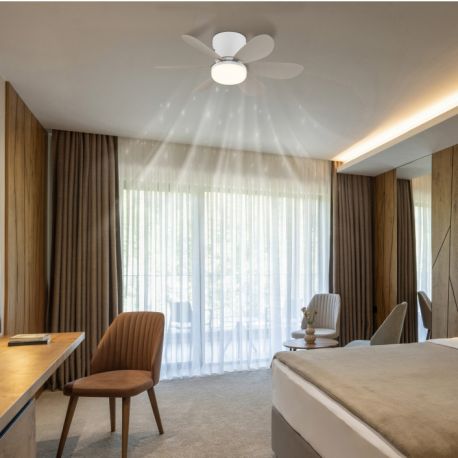 Lustre cu ventilator - Lustra LED cu Ventilator si telecomanda DELORES alb/ nisip mat