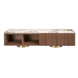 Comoda TV din furnir de nuc cu blat marmura portelanata Walnut