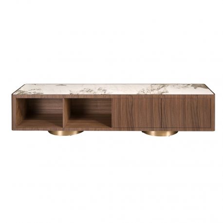 Comode - Comoda TV din furnir de nuc cu blat marmura portelanata Walnut