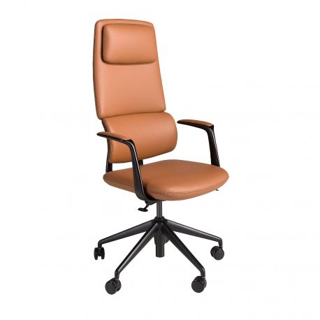 Scaune Birou cu role - Scaun de birou modern piele sintetica Brown