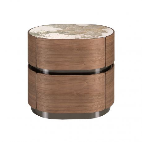 Noptiere - Noptiera cu sertare furnir de nuc cu blat marmura portelanata Walnut
