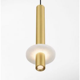 Pendule, Lustre suspendate - Pendul tub subtire aluminiu auriu si alabastru LED NOEMI