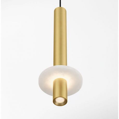 Pendule, Lustre suspendate - Pendul tub subtire aluminiu auriu si alabastru LED NOEMI