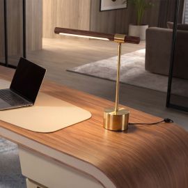 Lampi birou - Lampa de birou LED din otel cu efect de nuc Gold steel