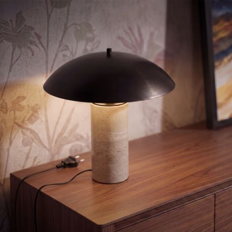 Veioze - Lampa de masa din otel negru si marmura portelanata