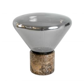 Veioze - Lampa de masa din sticla fumurie si marmura portelanata maro