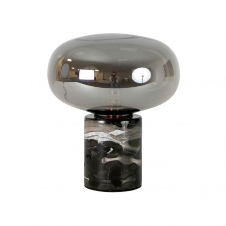 Veioze - Lampa de masa din sticla fumurie si marmura portelanata neagra