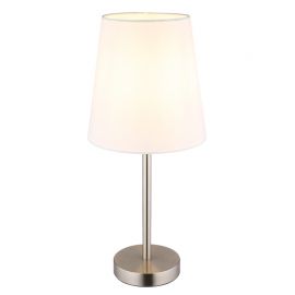 Veioze - Lampa de masa metal nickel abajur textil alb JORIS
