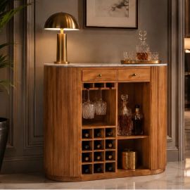 Comode - Bar din lemn de mango, marmura alba TRES CHIC 120cm