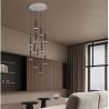 Lustra cu 12 Pendule tub subtire aluminiu negru si alabastru LED NOEMI