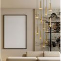 Lustra cu 12 Pendule tub subtire aluminiu auriu si alabastru LED NOEMI