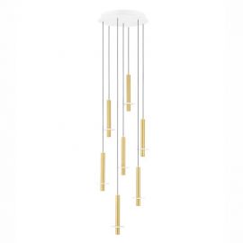 Pendule, Lustre suspendate - Lustra cu 7 Pendule tub subtire aluminiu auriu si alabastru LED NOEMI