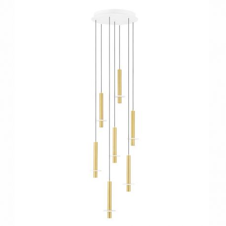 Pendule, Lustre suspendate - Lustra cu 7 Pendule tub subtire aluminiu auriu si alabastru LED NOEMI