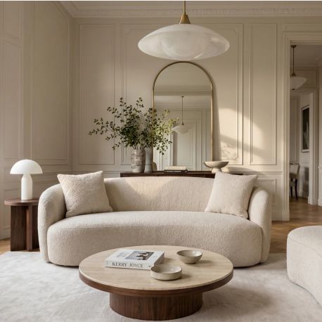 Canapele - Canapea 2 locuri curbata ELEMENTAL 180cm boucle champagne beige