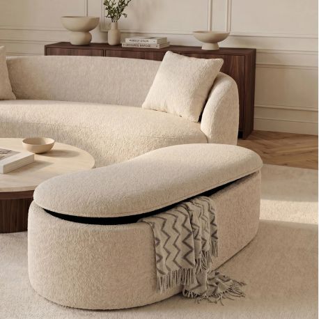Banchete-Tabureti - Bancheta tapitata cu spatiu de depozitare ELEMENTAL 120cm boucle champagne beige