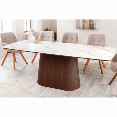 Mese dining - Masa sufragerie, Ceramica Alba, Furnir Nuc, UNIQUE 200cm A-45139 VC