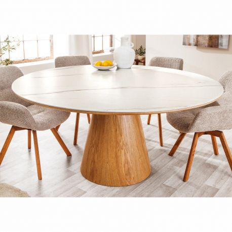 Mese dining - Masa rotunda, Ceramica Alba, Furnir Stejar, UNIQUE 120cm A-45143 VC