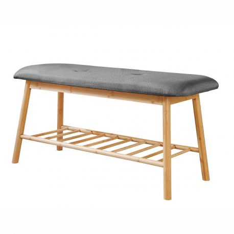 Banchete-Tabureti - Bancheta cu raft pentru hol, baie sau dressinguri ZEN-BO 90cm bambus