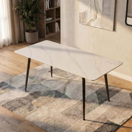 Mese dining - Masa dining cu blat ceramic Milano alb 140x80cm