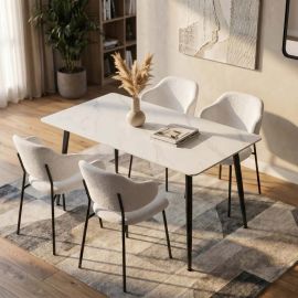 Mese dining - Masa dining cu blat ceramic Milano Alb 120x80cm