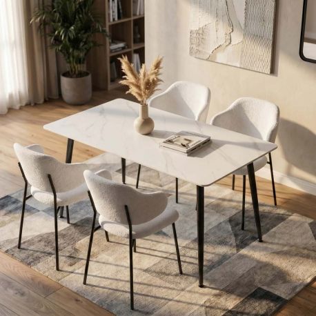 Mese dining - Masa dining cu blat ceramic Milano Alb 120x80cm