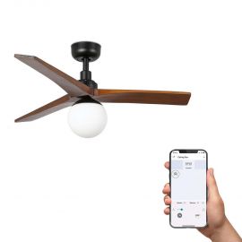 Lustre cu ventilator - Lustra cu Ventilator smart sistem TUYA si telecomanda KLIM S 92,5cm, negru/ nuc