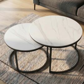 Set de 2 masute cu blat ceramic alb ELEGANCE 75cm