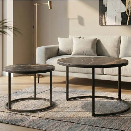 Masute Living - Set de 2 masute cu blat ceramic Aurora Oro ELEGANCE 75cm