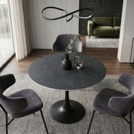 Mese dining - Masa rotunda bistro cu blat ceramic gri LYON 80cm