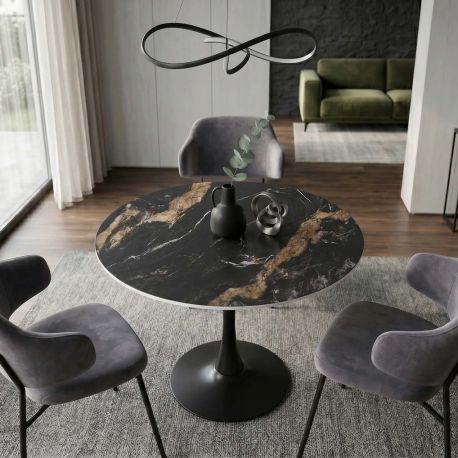 Mese dining - Masa rotunda bistro cu blat ceramic aurora oro LYON 80cm
