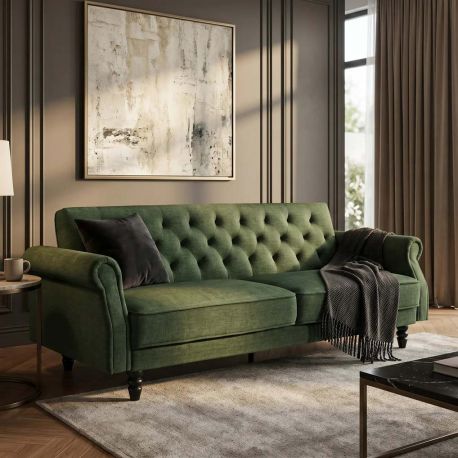Canapele - Canapea extensibila, Catifea Vogue verde muschi, Maison Belle Affaire 220cm