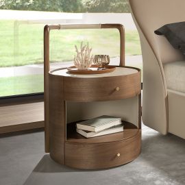 Noptiera LUX din lemn furniruit si piele sintetica Walnut