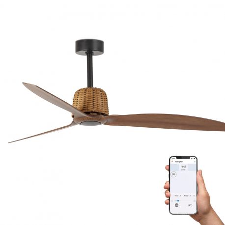 Lustre cu ventilator - Ventilator aplicat tavan smart sistem TUYA si telecomanda WEAVER M Black/walnut