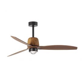 Lustre cu ventilator - Lustra LED cu Ventilator aplicat tavan cu telecomanda WEAVER M Black/walnut