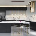 Lustra cu 5 pendule design modern Komet auriu/ cafeniu