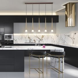 Pendule, Lustre suspendate - Lustra cu 5 pendule design modern Komet auriu/ cafeniu