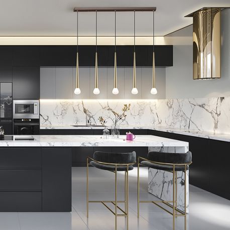 Pendule, Lustre suspendate - Lustra cu 5 pendule design modern Komet auriu/ cafeniu