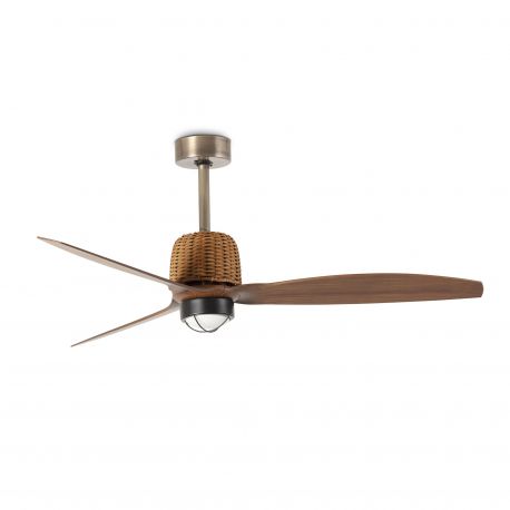Lustre cu ventilator - Lustra LED cu Ventilator aplicat tavan cu telecomanda WEAVER M Old gold/walnut