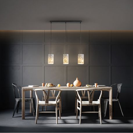 Pendule, Lustre suspendate - Lustra cu 3 pendule metal negru, sidef alb Nakar