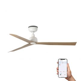 Lustre cu ventilator - Ventilator tavan de exterior smart sistem TUYA si telecomanda IP44 MARINE M alb/stejar
