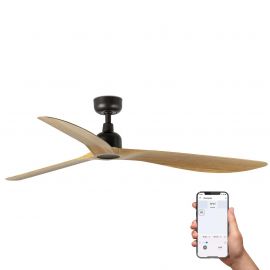 Lustre cu ventilator - Ventilator tavan de exterior smart sistem TUYA si telecomanda IP44 OUTWOOD L maro/stejar