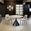 Masa rotunda metal negru/ portelan cu efect de marmura Panda 120cm